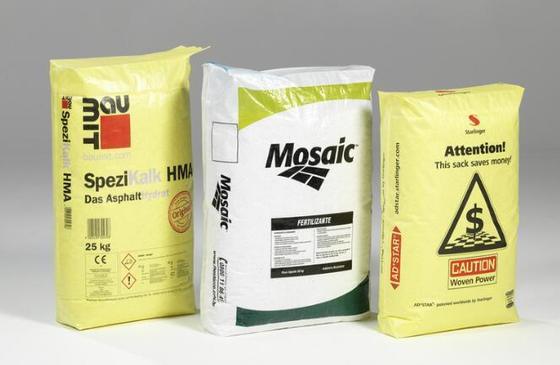 বোনা পলিপ্রোপিলিন ল্যামিনেটেড টিউবুলার ভালভ ব্যাগ, 50 কেজি বর্গাকার বটম সিমেন্ট ব্যাগের জন্য, সারফেস প্রিন্টিং, 100% ভার্জিন পলিপ্রোপিলিন