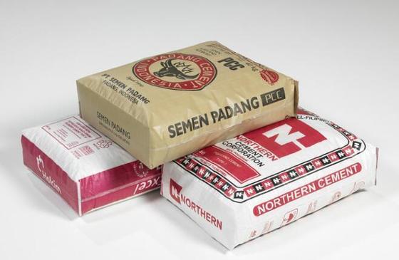 বোনা পলিপ্রোপিলিন ল্যামিনেটেড টিউবুলার ভালভ ব্যাগ, 50 কেজি বর্গাকার বটম সিমেন্ট ব্যাগের জন্য, সারফেস প্রিন্টিং, 100% ভার্জিন পলিপ্রোপিলিন