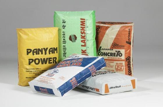 বোনা পলিপ্রোপিলিন ল্যামিনেটেড টিউবুলার ভালভ ব্যাগ, 50 কেজি বর্গাকার বটম সিমেন্ট ব্যাগের জন্য, সারফেস প্রিন্টিং, 100% ভার্জিন পলিপ্রোপিলিন