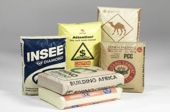 বোনা পলিপ্রোপিলিন ল্যামিনেটেড টিউবুলার ভালভ ব্যাগ, 50 কেজি বর্গাকার বটম সিমেন্ট ব্যাগের জন্য, সারফেস প্রিন্টিং, 100% ভার্জিন পলিপ্রোপিলিন